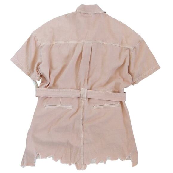 Anthropologie Pilcro Short Sleeve Destructed Denim Mini Dress Size L NWT Pink - Picture 9 of 9